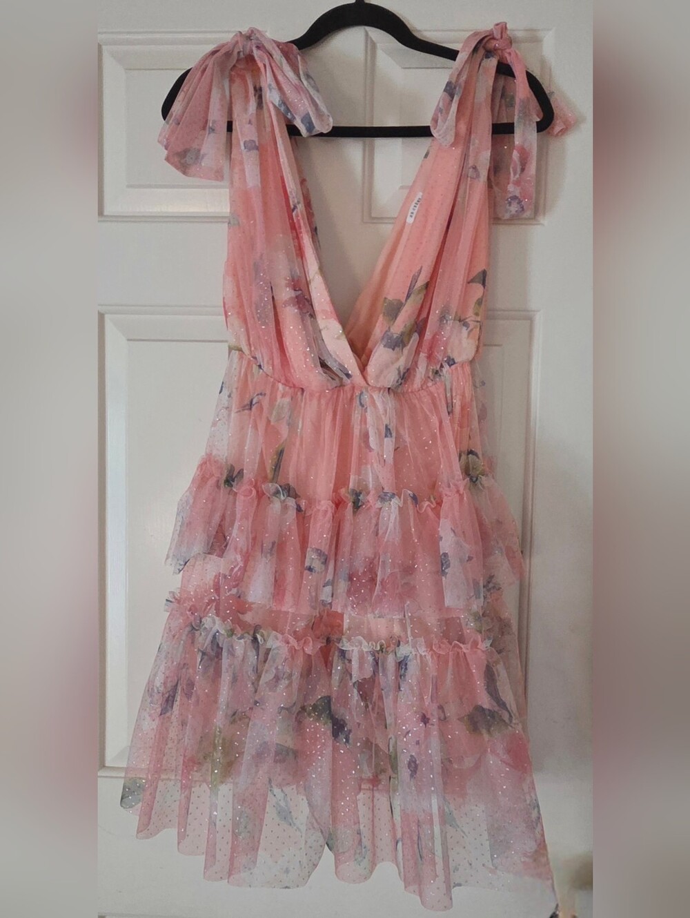 En Creme Pink Floral Tiered Ruffle Dress